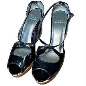 Stuart Weitzman cork heels and platform shoes black size 7 1/2-M patent leather